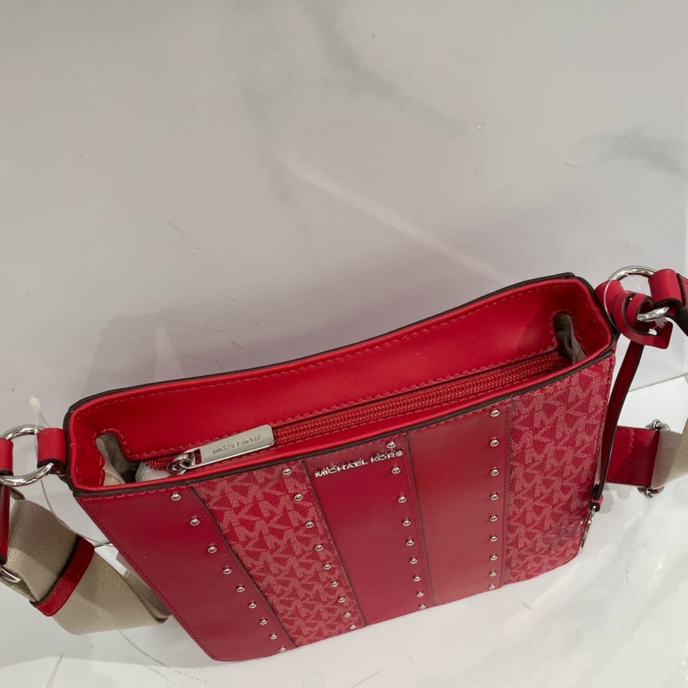 Michael Kors Jet Set Travel Small Crossbody Bag MK Dark Raspberry Studded - Picture 6 of 14